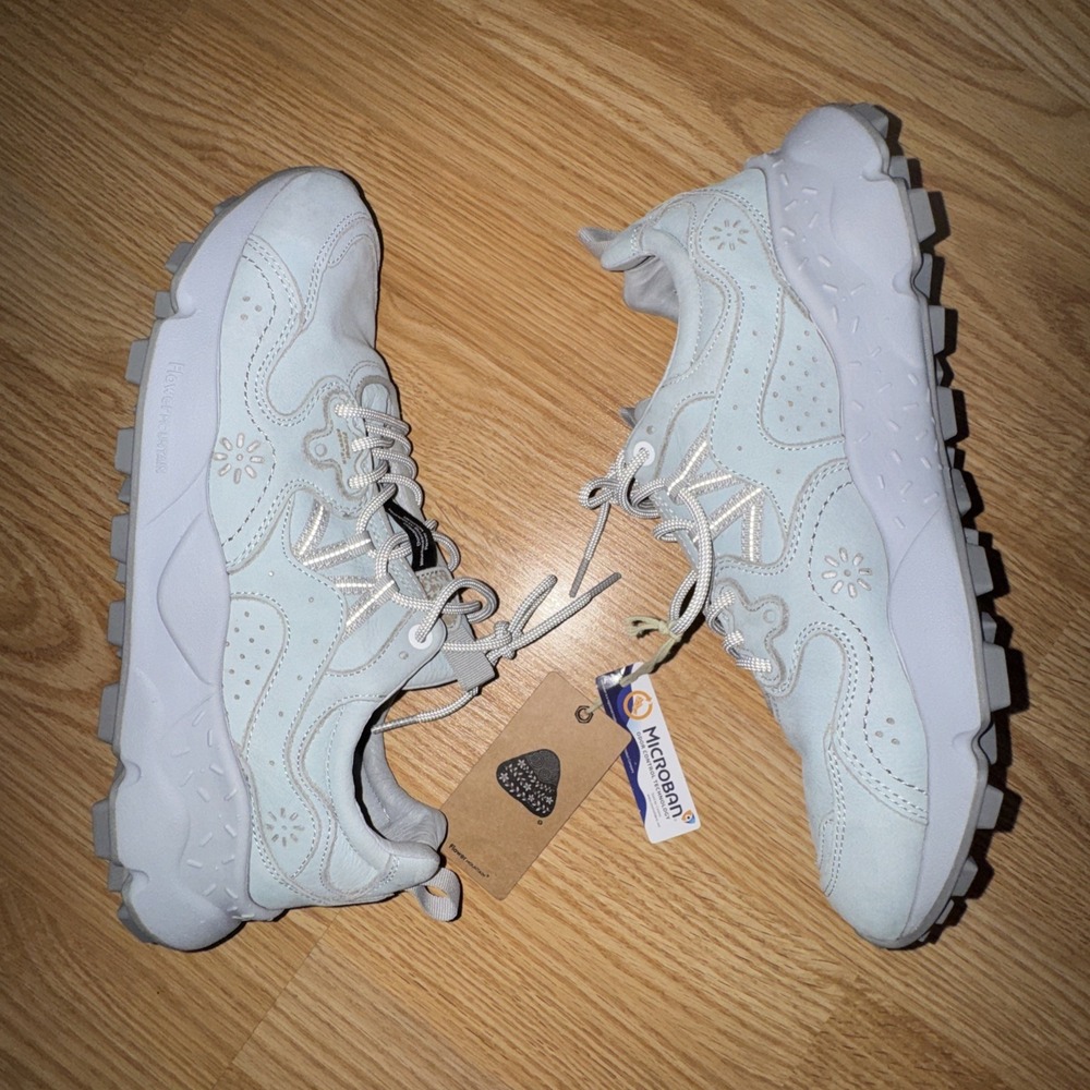 Flower Mountain Men's Size 11.5  Yamano 3 Uni Light Grey Soft Nubuck Trainers